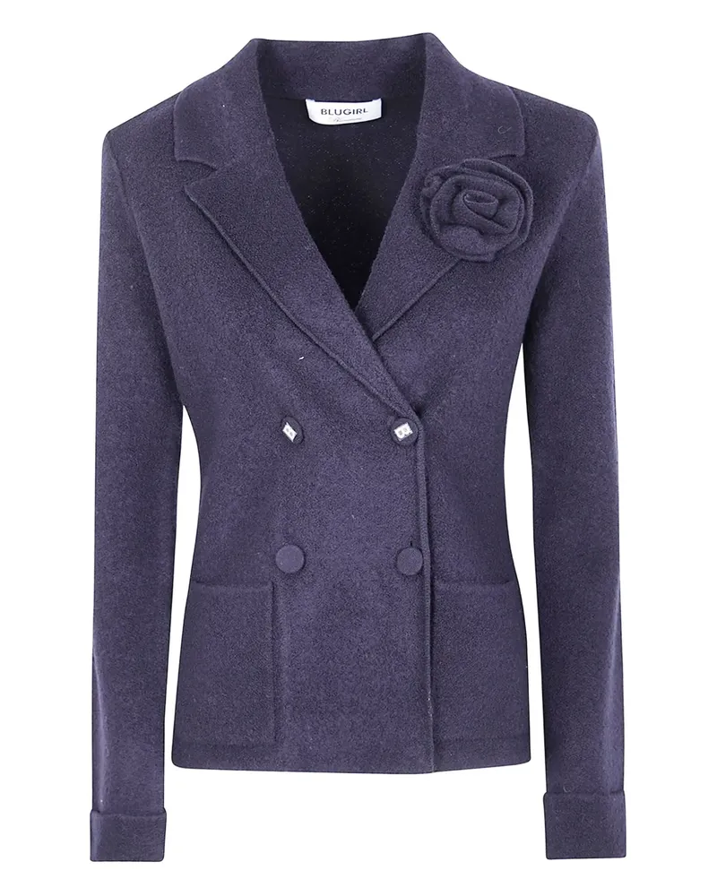 Blumarine Doppelreihiger Blazer mit Rosenverzierung - Blau Blau
