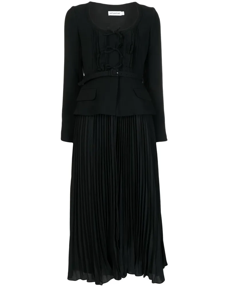 Self-Portrait Gerafftes Kleid - Schwarz Schwarz