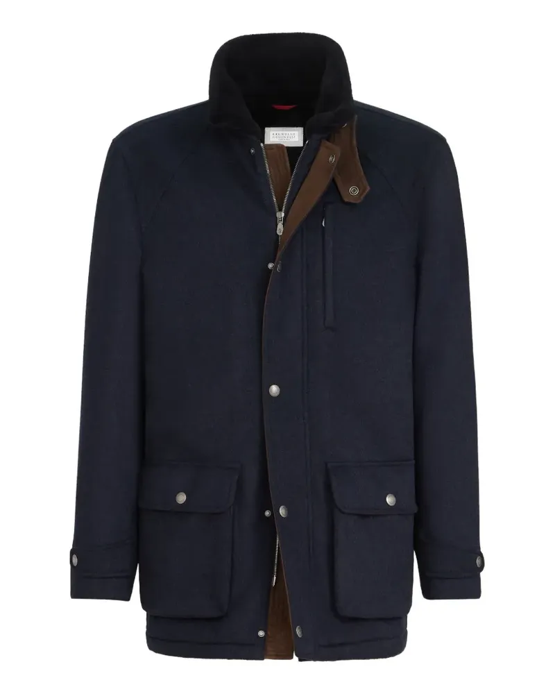 Brunello Cucinelli Kaschmirjacke mit Shearling-Futter und Nappaledereinsätzen - Blau Blau