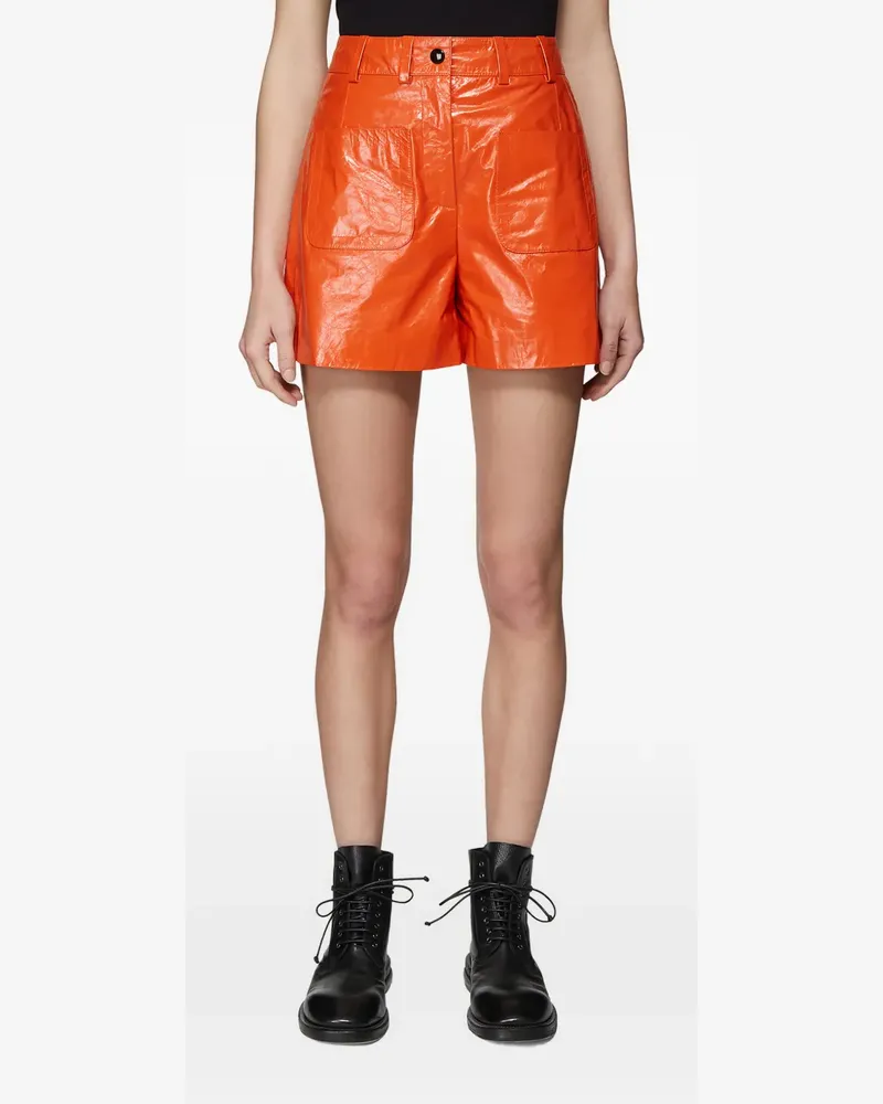 Theyskens' Theory Leder-Shorts mit aufgesetzter Tasche in Knitteroptik - Orange Orange