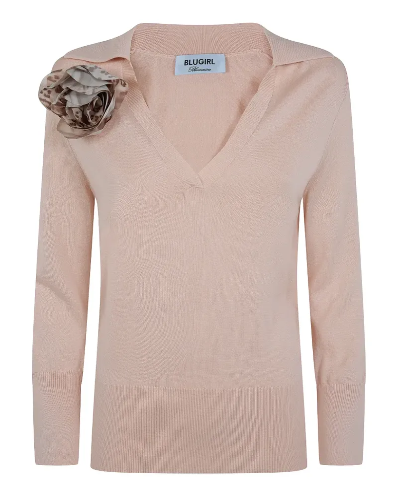 Blumarine floral-appliqué V-neck sweater - Rosa Rosa
