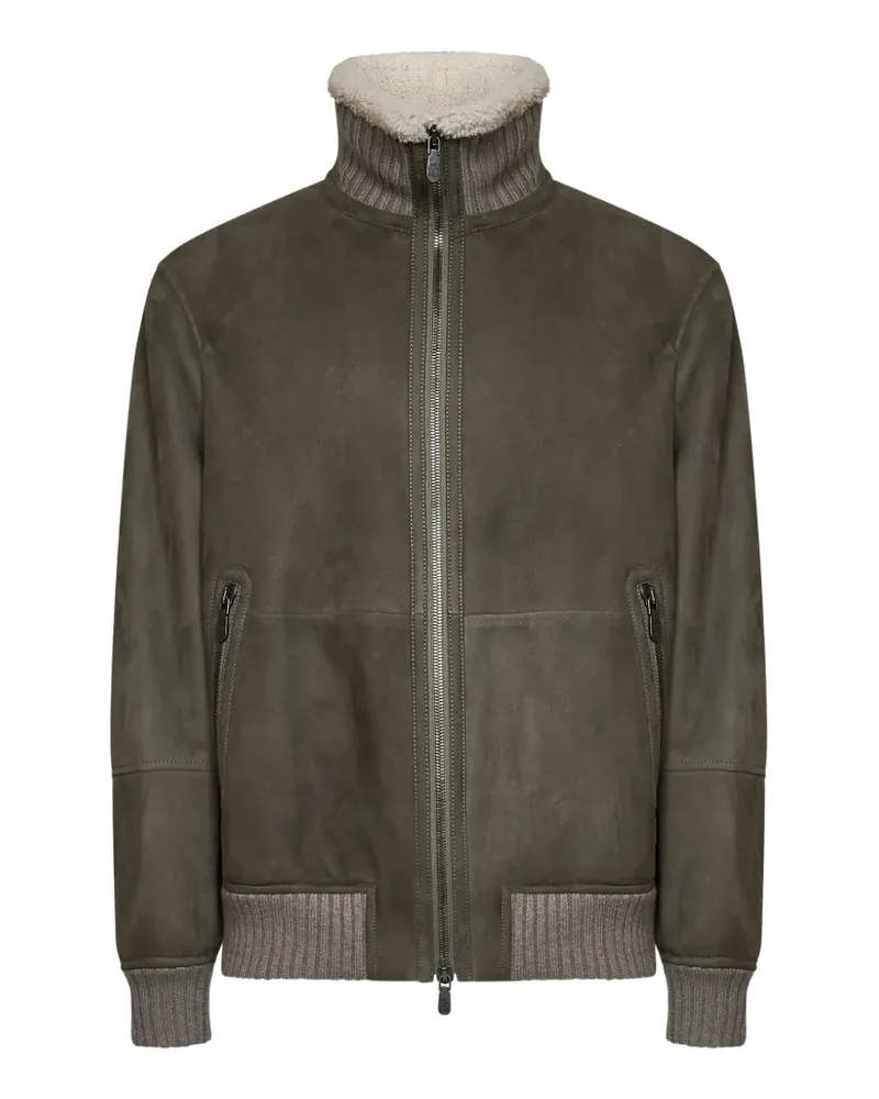 Brunello Cucinelli shearling-lined ribbed-knit jacket - Grün Grün