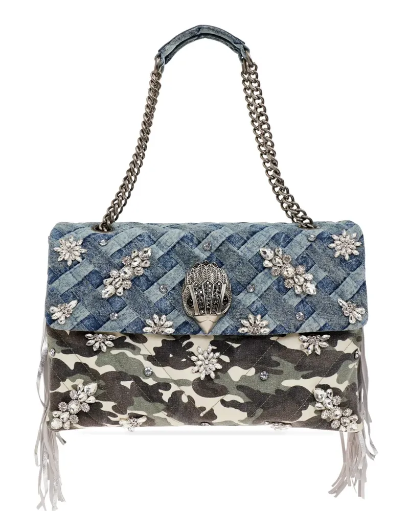 Kurt Geiger Xxl Crystal camouflage crystal fringe shoulder bag - Blau Blau