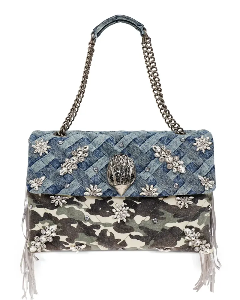 Kurt Geiger Xxl Crystal camouflage crystal fringe shoulder bag - Blau Blau
