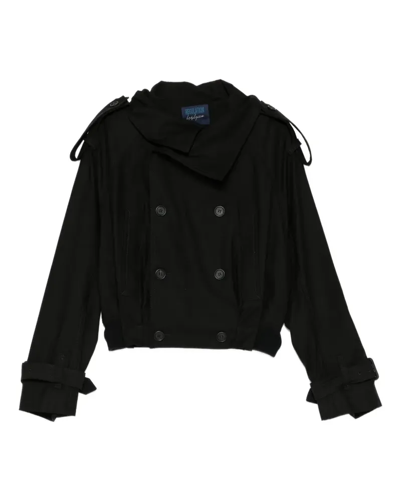 Yohji Yamamoto Doppelreihige Cropped-Jacke - Schwarz Schwarz