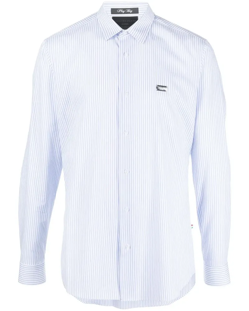 Philipp Plein Gestreiftes Hemd mit Print - Blau Blau