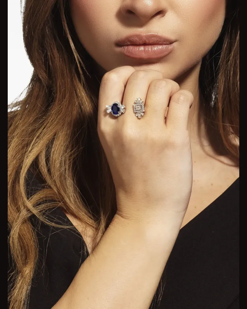 YEPREM 18kt Reign Supreme Weißgoldring mit Diamanten und Saphir - Silber Silber