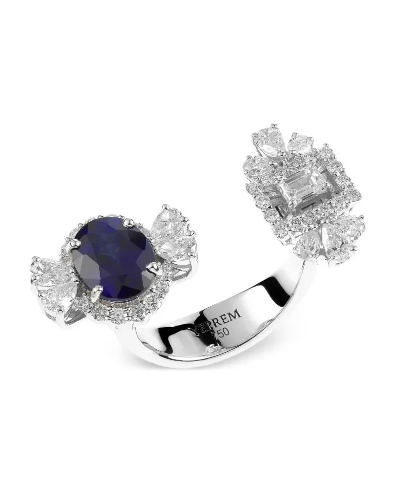 YEPREM 18kt Reign Supreme Weißgoldring mit Diamanten und Saphir - Silber Silber