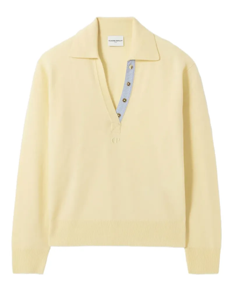 Claudie Pierlot Bestickter Pullover mit Polokragen - Gelb Gelb