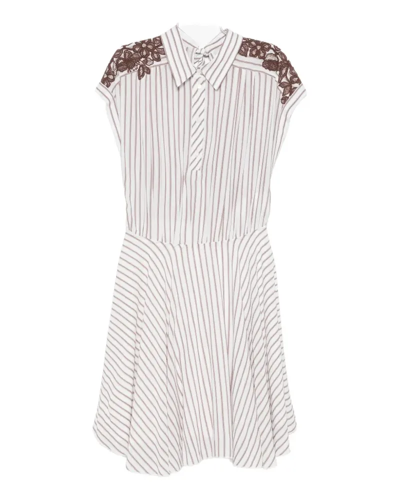 Ermanno Scervino lace-trimmed striped mini shirt dress - Weiß Weiß