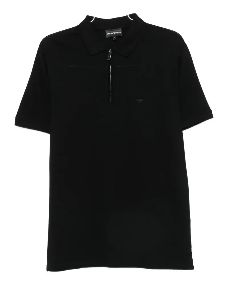 Emporio Armani zip-fastening logo-patch polo shirt - Schwarz Schwarz