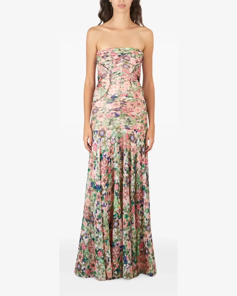 Saloni Schulterfreies Kristie Maxikleid mit Blumenprint - Rosa Rosa