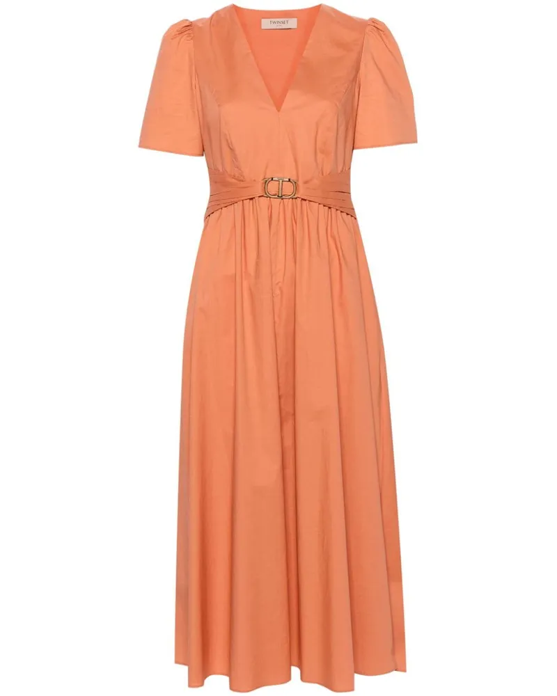 Twin-Set Popeline-Midikleid mit Gürtel - Orange Orange
