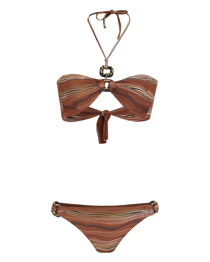 Amir Slama Gestreifter Neckholder-Bikini - Braun Braun