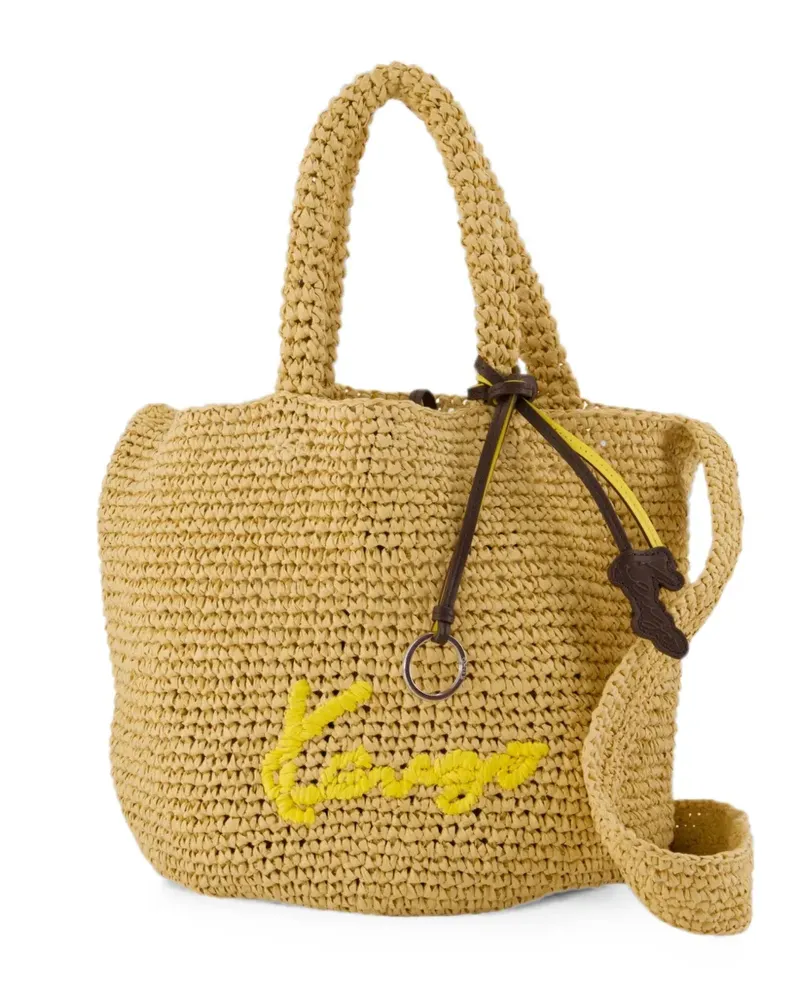 Kenzo small logo-embroidered raffia bag - Nude Nude
