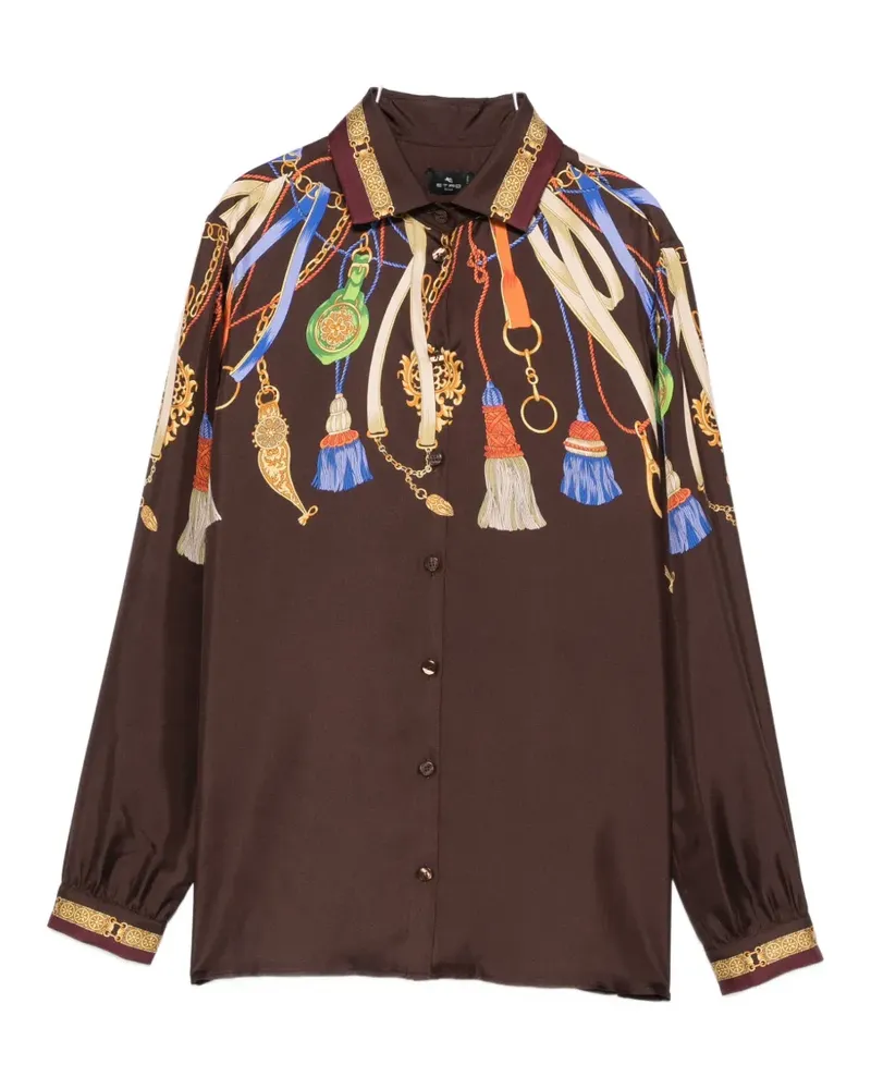 Etro tassel-print silk shirt - Braun Braun