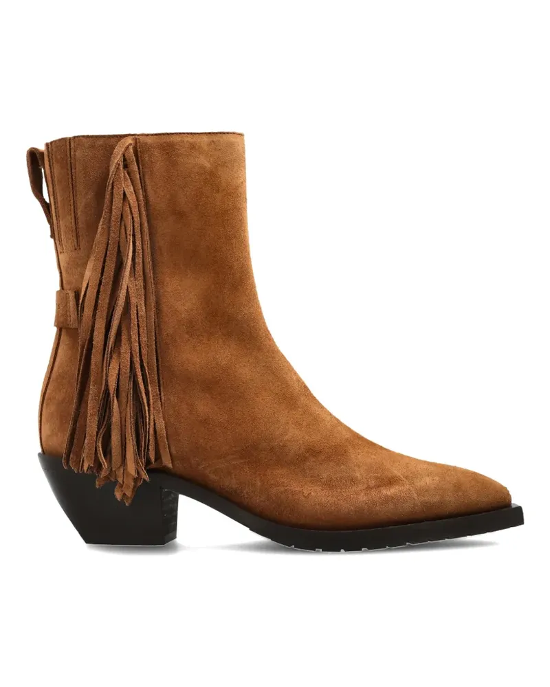 AllSaints Bazely Wildlederstiefel mit Fransenbesatz - Braun Braun