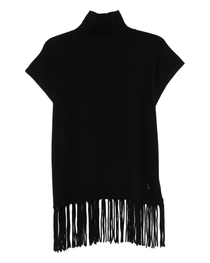 Patrizia Pepe Rollkragen-Poncho mit Fransen - Schwarz Schwarz