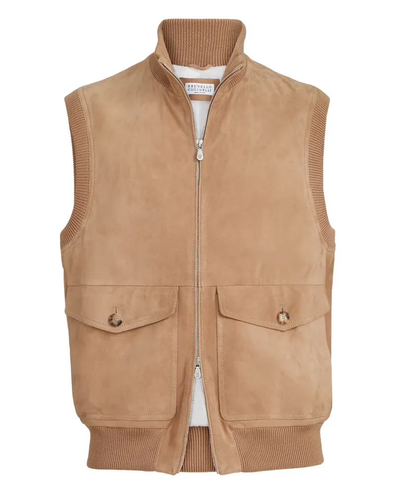 Brunello Cucinelli Wattierte Weste aus Wildleder - Nude Nude