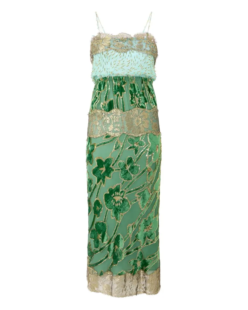 Roberto Cavalli Midikleid aus Blumenspitze - Grün Grün