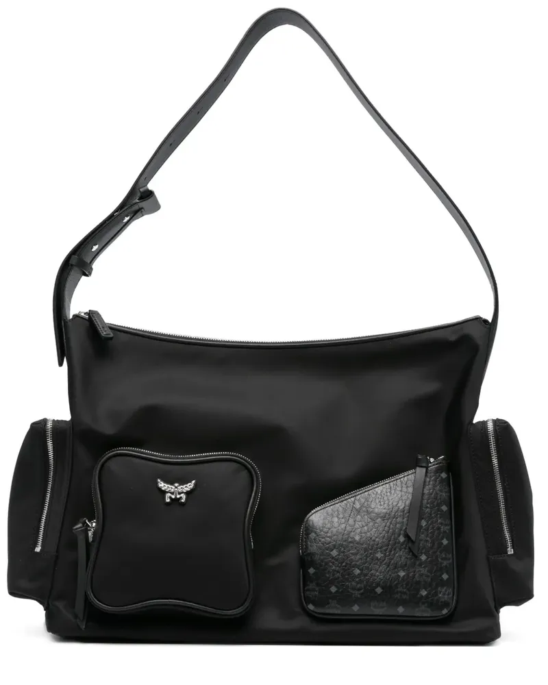 MCM Schultertasche mit Monogrammmuster - Schwarz Schwarz