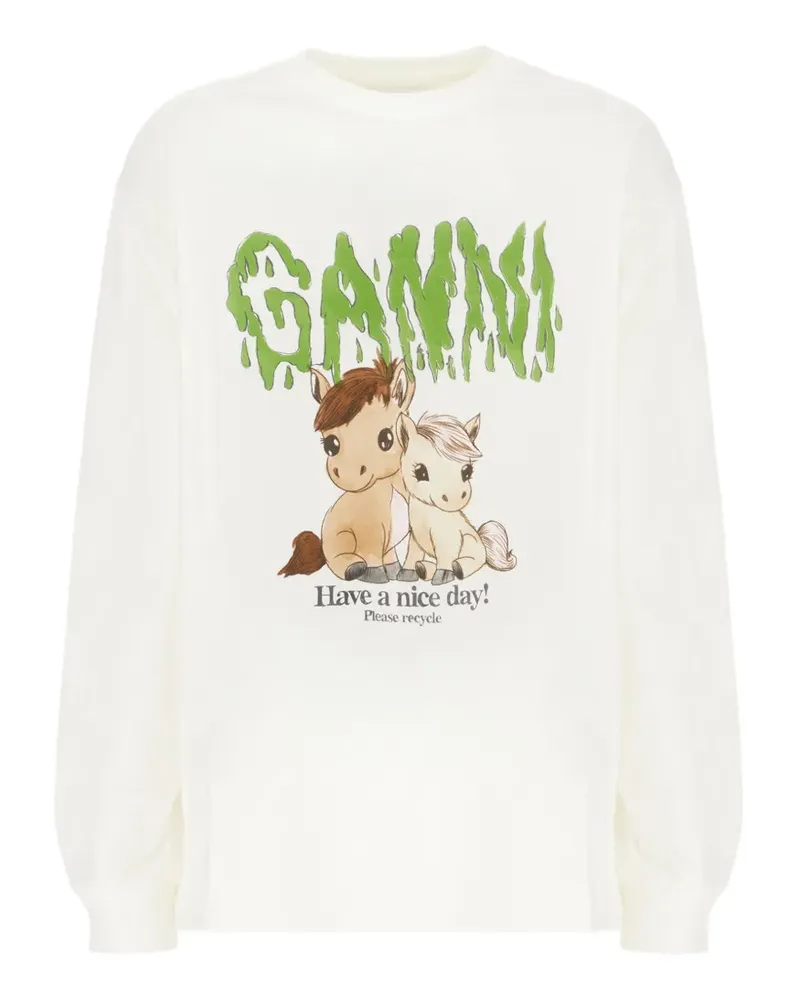 Ganni Felpe T-Shirt mit grafischem Print - Weiß Weiß