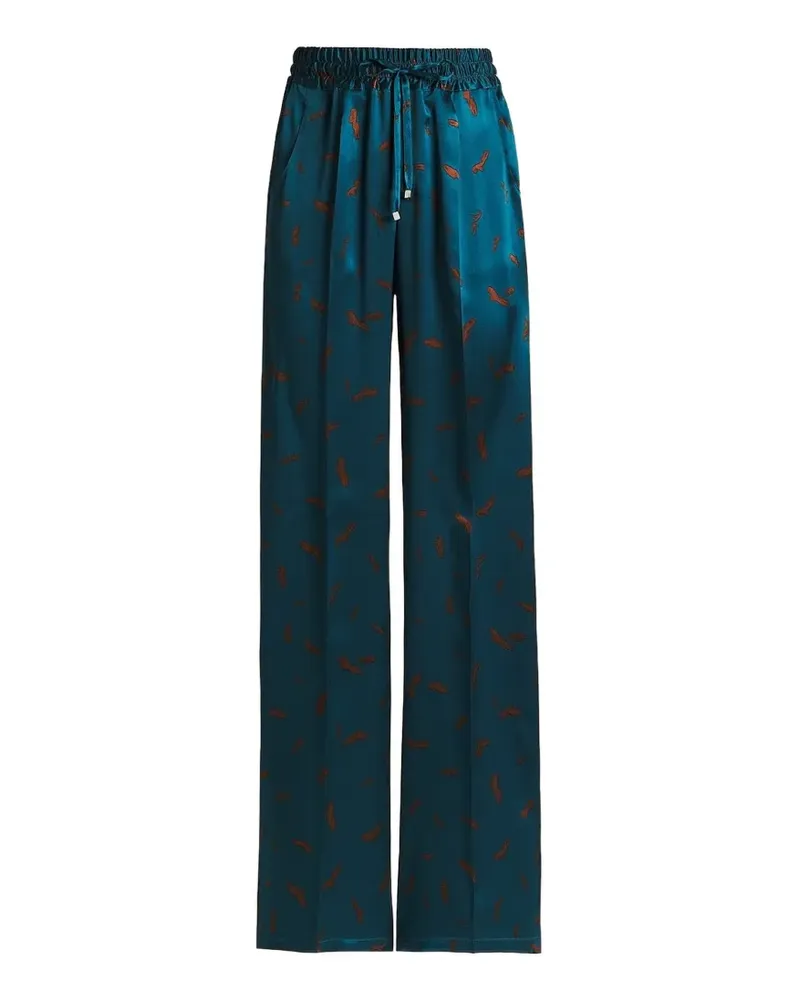 Kiton Gerade Seidenhose mit abstraktem Print - Blau Blau