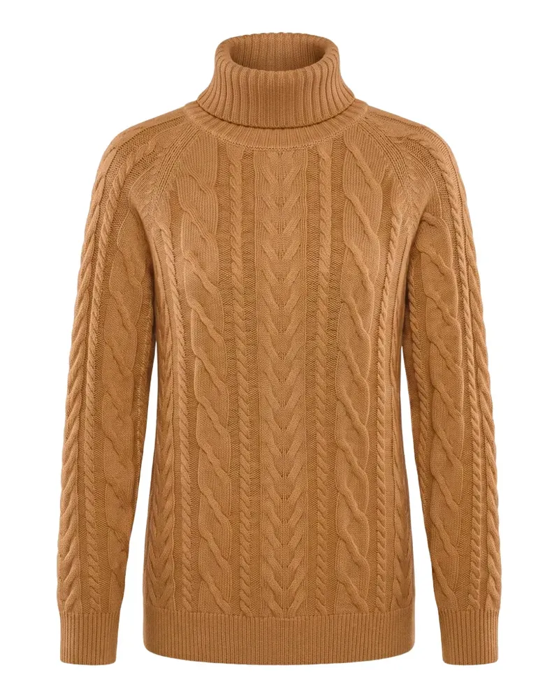 MOORER Rollkragenpullover mit Zopfmuster - Nude Nude