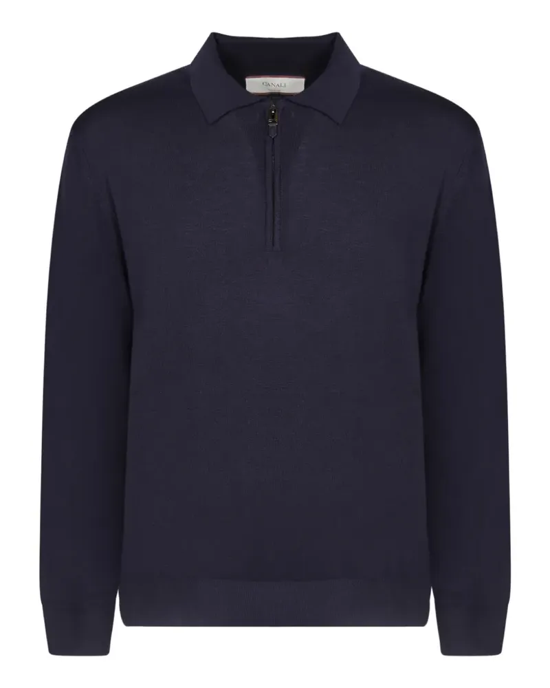 Canali Pullover mit Poloshirtkragen und kurzem Reißverschluss - Blau Blau