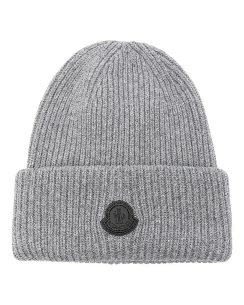 Moncler ribbed logo-patch beanie hat - Grau Grau