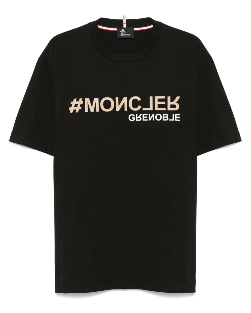 Moncler T-Shirt mit gummiertem Logo - Schwarz Schwarz