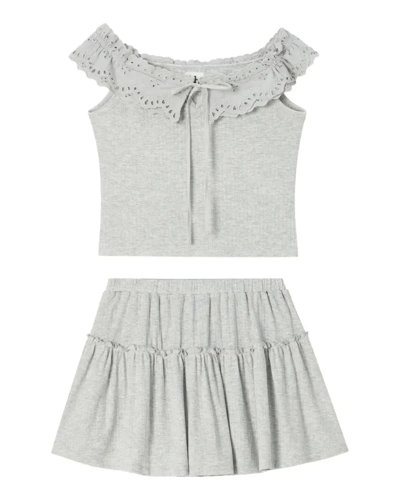b+ab broderie-anglaise ruffled set - Grau Grau