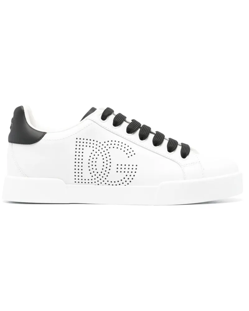 Dolce & Gabbana Portofino Sneakers mit perforiertem Logo - Weiß Weiß