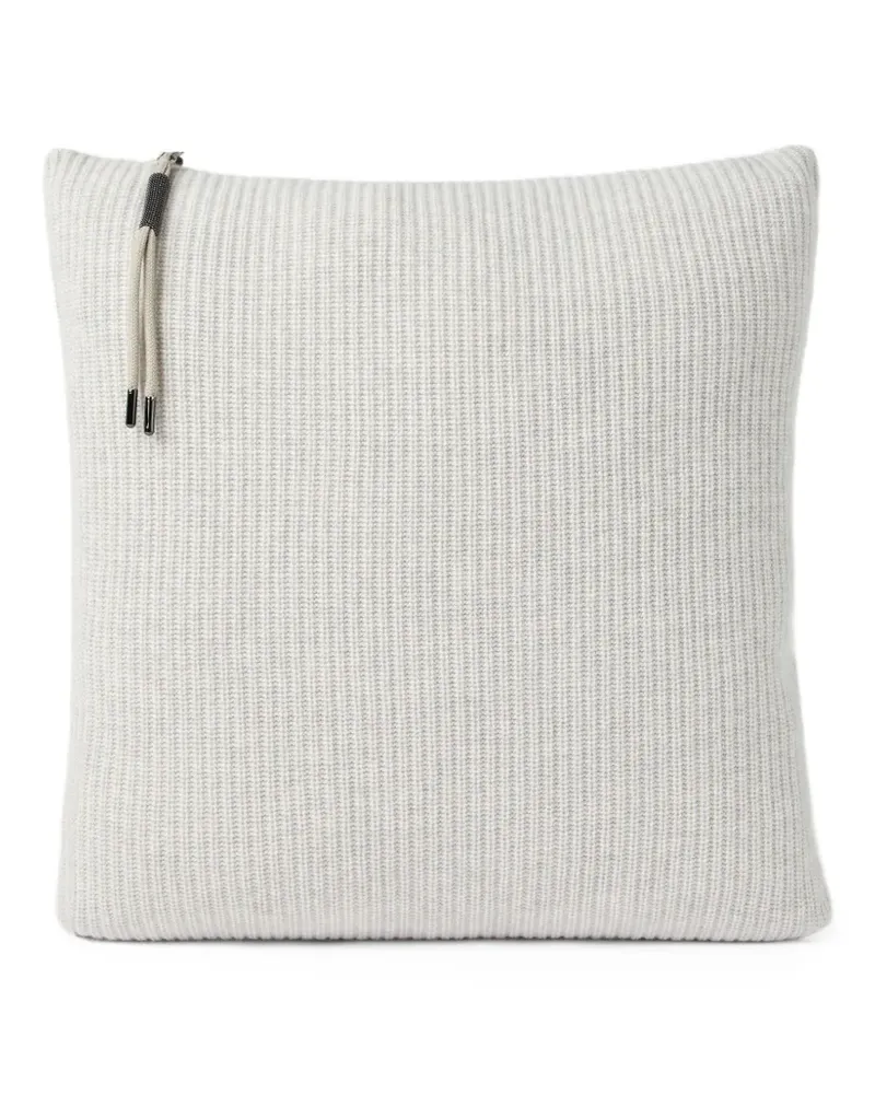 Brunello Cucinelli Geripptes Strickkissen mit Reißverschluss (40cm x 40cm) - Grau Grau
