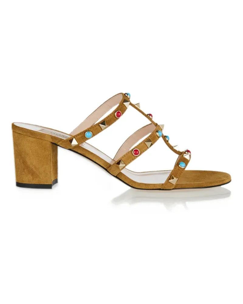 Valentino Garavani Rockstud Pantoletten aus Wildleder mit Cabochon 60mm - Braun Braun