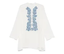 Krepp-Chino-Tunika mit Blumenapplikation - Weiß