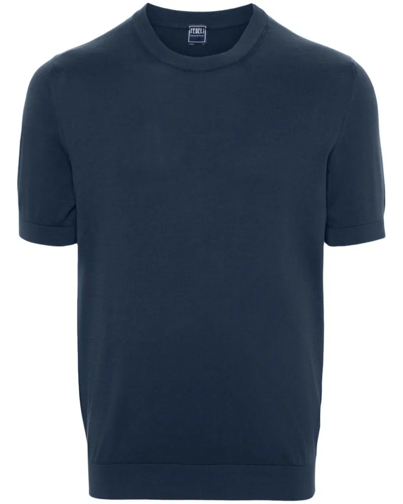 Fedeli Fein gestricktes T-Shirt Blau