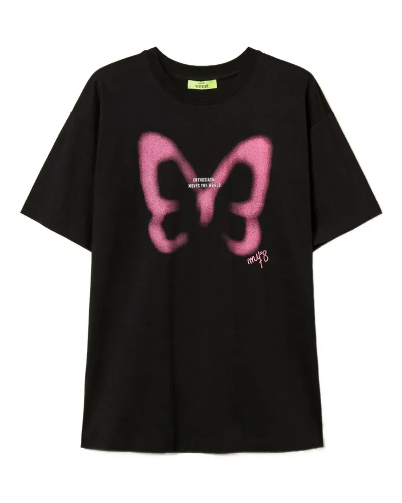 Twin-Set Myfo T-Shirt mit Schmetterling-Print - Schwarz Schwarz