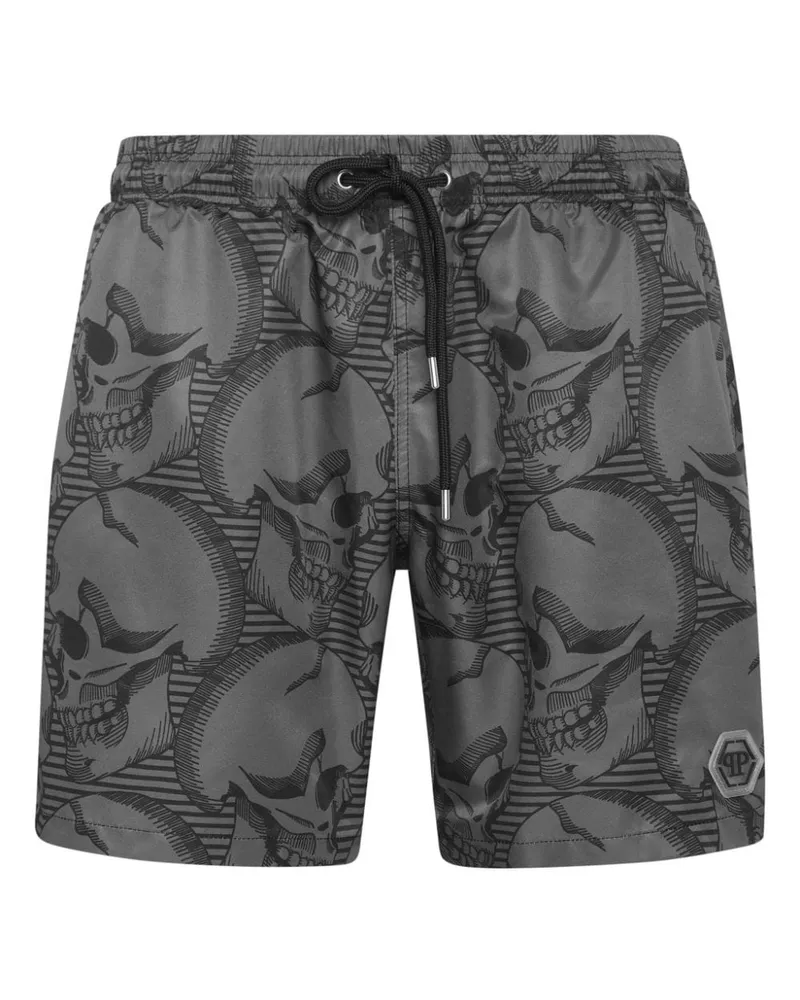 Philipp Plein Badeshorts mit Totenkopf-Print - Grau Grau