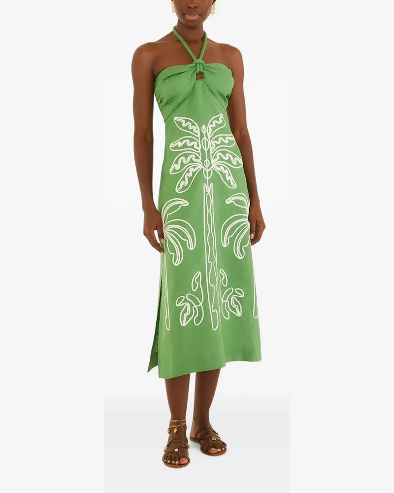 FARM Rio palm-tree embroidery midi dress - Grün Grün