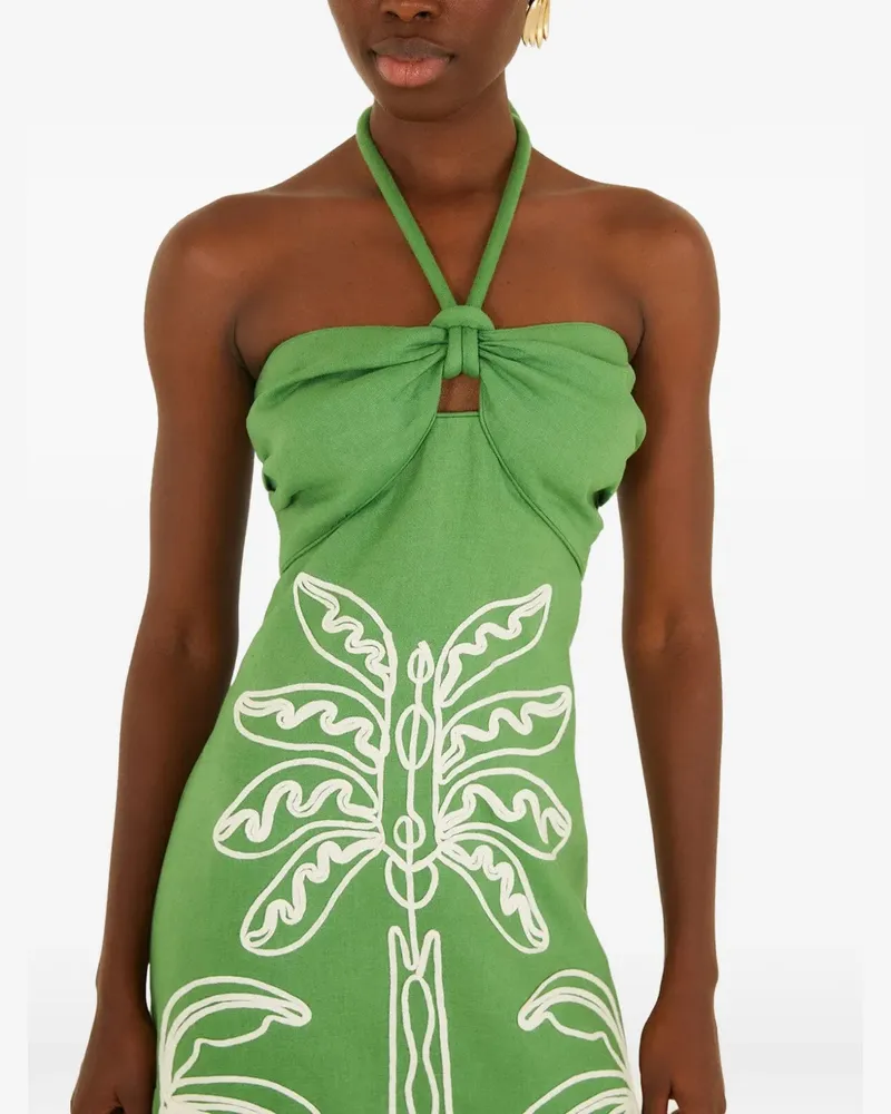 FARM Rio Neckholder-Midikleid mit Palmenstickerei - Grün Grün