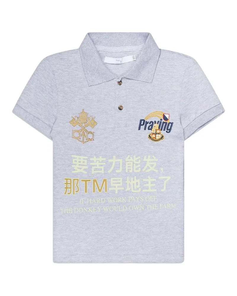 Praying Hard Work graphic-print polo shirt - Grau Grau