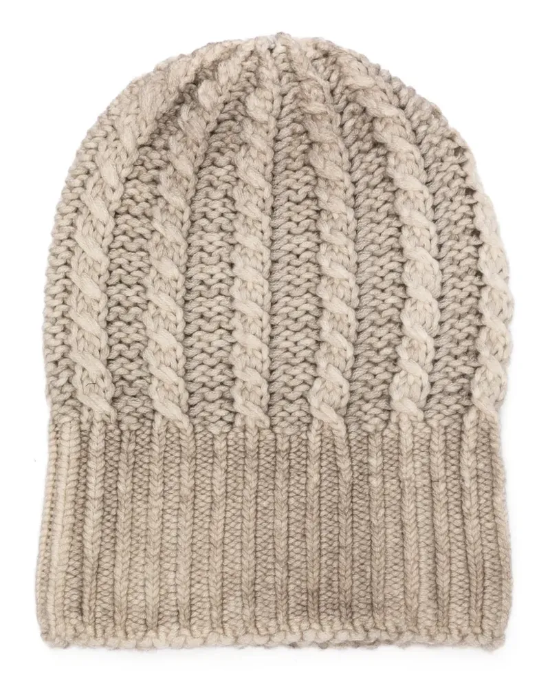 Avant Toi Gerippte Beanie mit Zopfmuster - Nude Nude