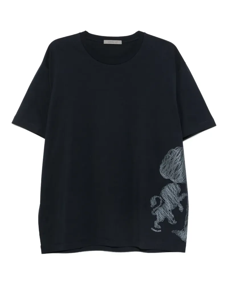 Corneliani T-Shirt mit Baum-Stickerei - Blau Blau