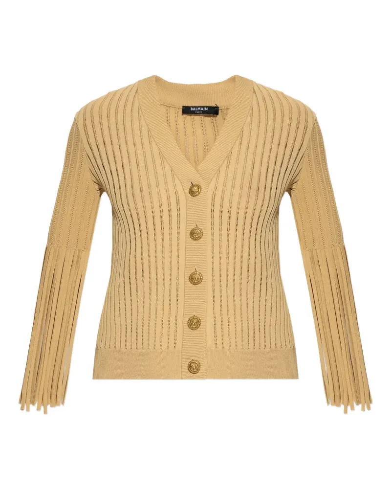 Balmain fringed-sleeve buttoned cardigan - Nude Nude