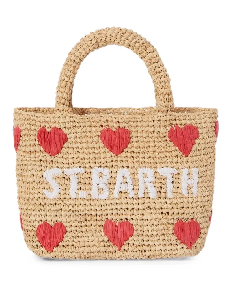 MC2 Saint Barth beach mini Raffia bag with embroidered hearts - Nude Nude