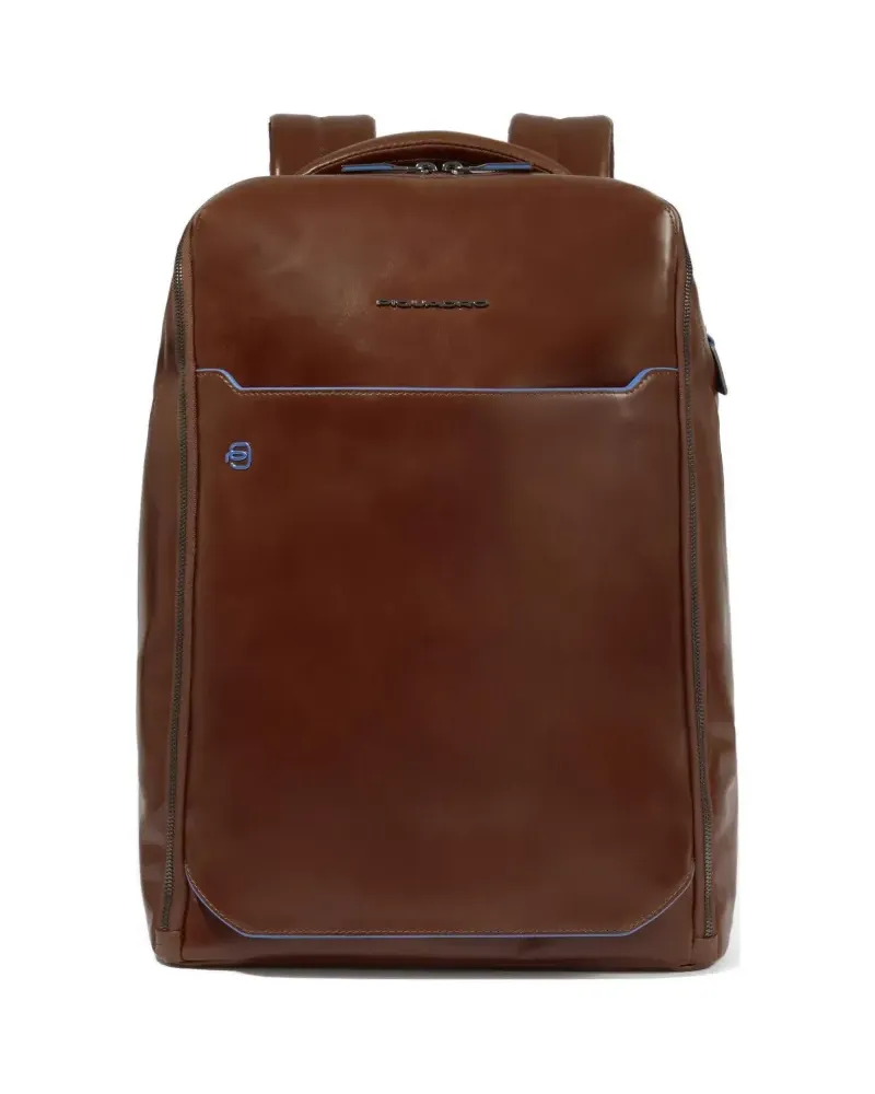Piquadro Personalizable laptop 15,6" leather backpack - Braun Braun