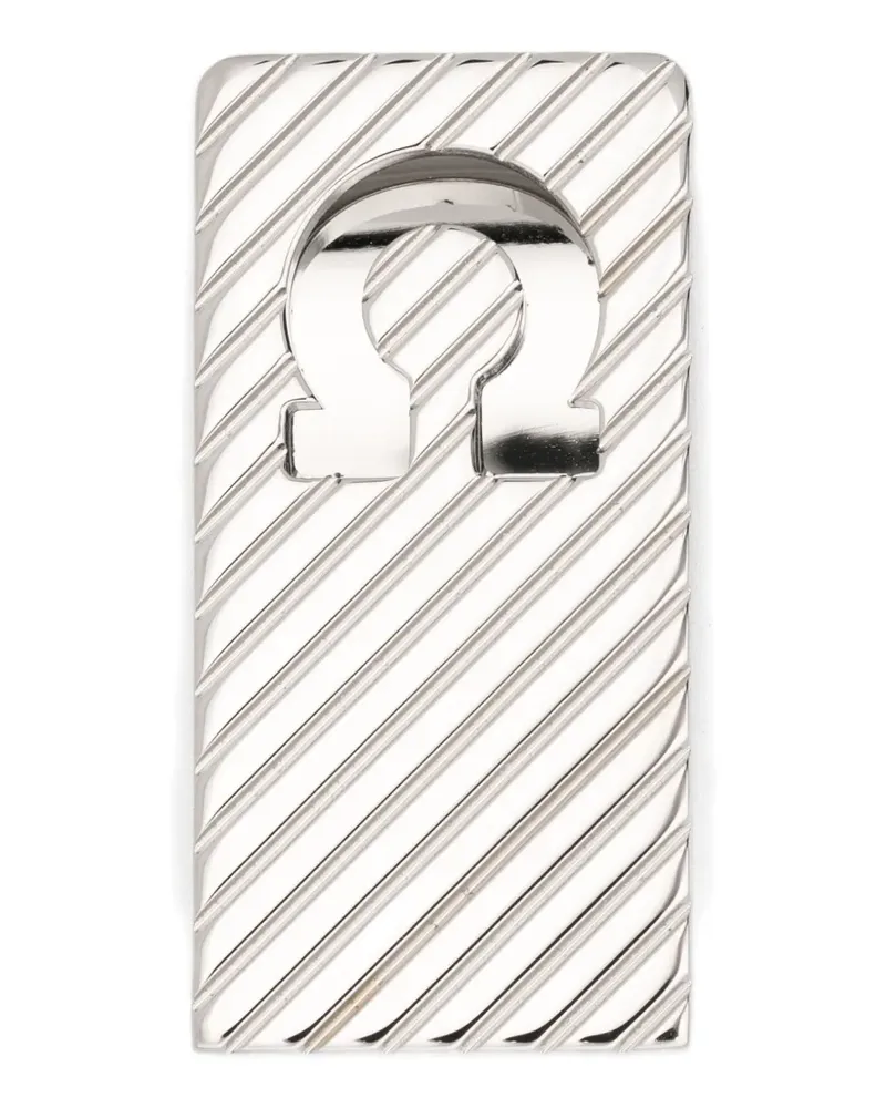 Ferragamo Gancini-logo striped tie clip - Silber Silber