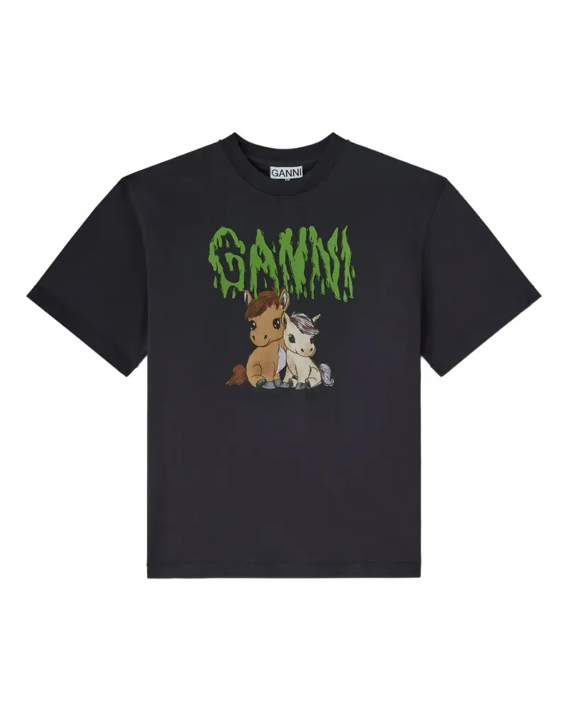 Ganni T-Shirt mit grafischem Print - Grau Grau