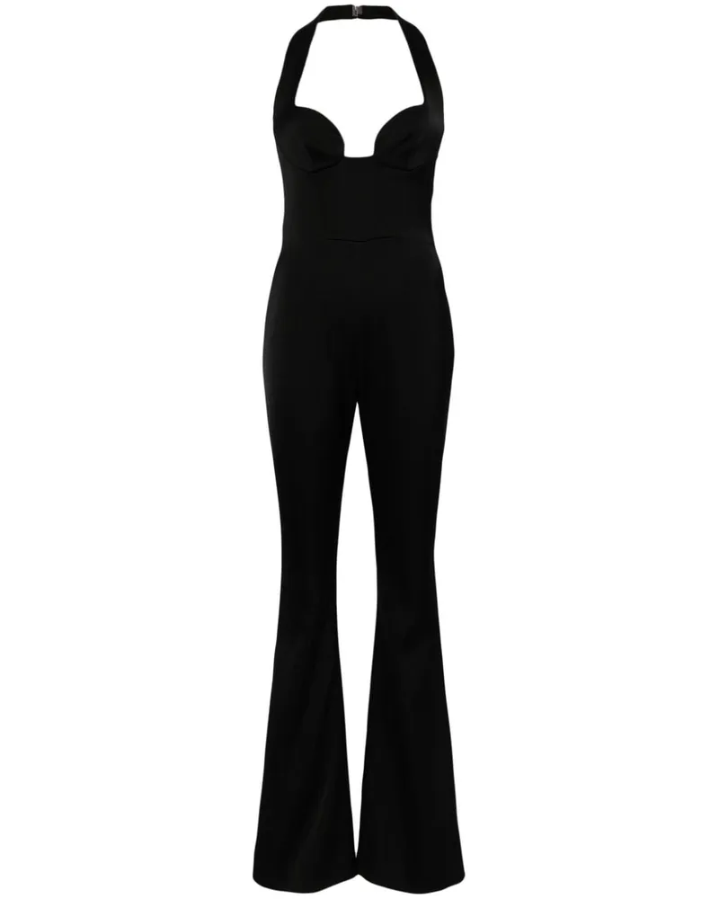 GALVAN Ausgestellter Neckholder-Jumpsuit Schwarz